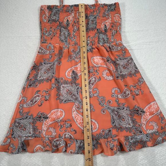 Buddy Love Dress Women's Large Orange Paisley Smocked Spaghetti Strap Ruffle Hem - Picture 5 of 11